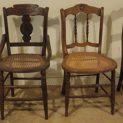 Four Antique Wooden Cane Bottom Chairs