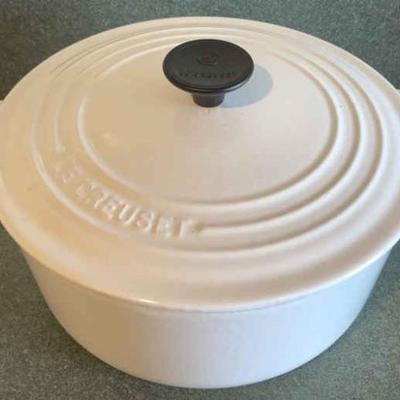 White Lidded Pot Le Creuset 22 Enamelware Made In France