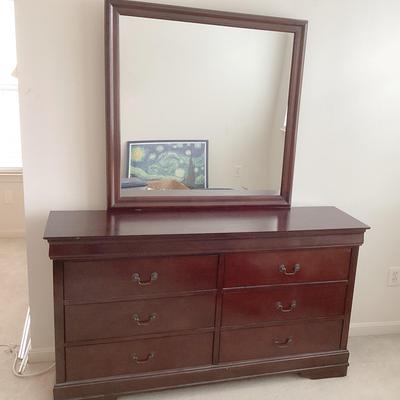 Dark Wood Bureau W/Mirror