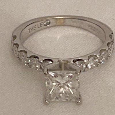14k White Gold 1.46 Carat Natural Princess-Cut Diamond Ring W/ Certificate