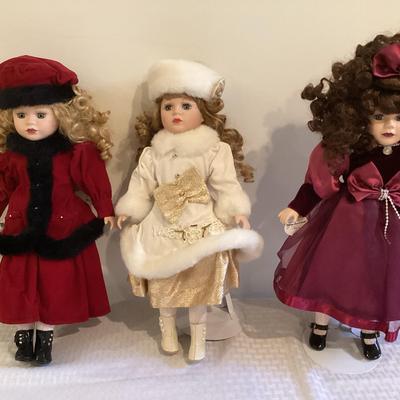 Trio of Porcelain Dolls- Victorian Bows Collection 