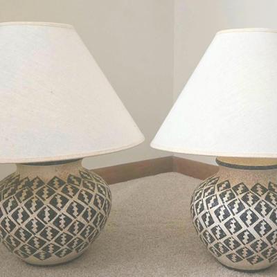 Pair Modern Style Pottery Base Lamps