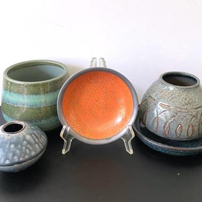 Vintage AFC Japanese Porcelain Ware Bowl with Studio Art Pottery and Decorative Pot