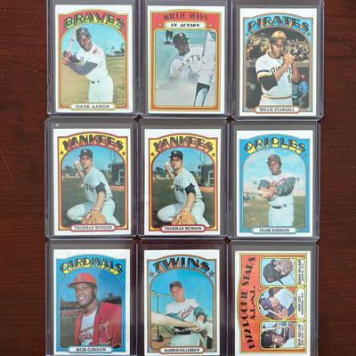 1972 Topps Baseball Cards. Hank Aaron, Willie Mays, Thurman Munson