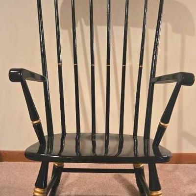 Vintage Nichols & Stone Harvest Stenciled Black and Gold Rocking Chair