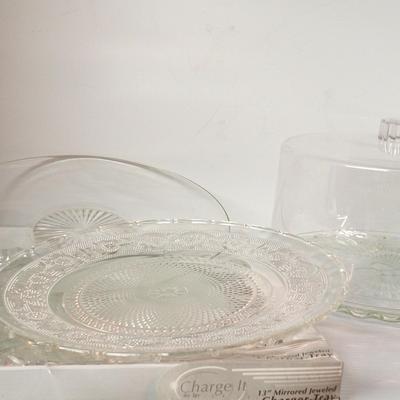 Indiana Glass Cake Plate with Cover and Glass Serving Platters 