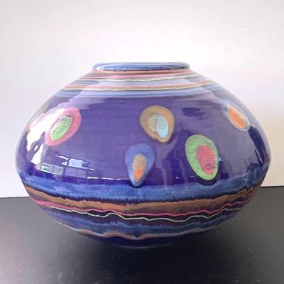 Large Painted Blue Globe Vase 