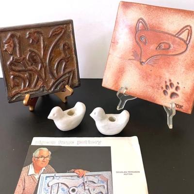 Douglas Ferguson Signed Handcrafted Pigeon Forge Pottery Tiles and Candleholders