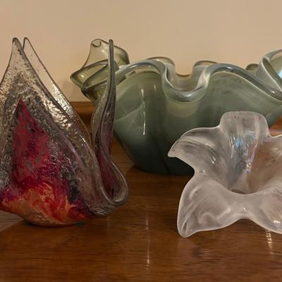 Folded Art Glass Pieces (3)