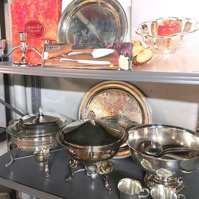 Silverplate Collection with Candelabra Serveware, Chafing Dishes and Punchbowl with 24 Cups