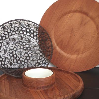 Dansk Chip and Dip, Swedish Wooden Plate and Black Metal Mesh Bowl