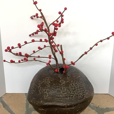 Hand Crafted Large Brown Pottery Vase, Artist Signed