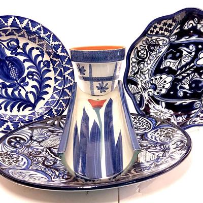 Decorative Blue & White Handpainted Plates and Planter