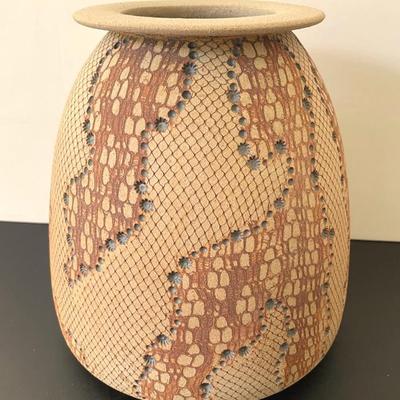 Large Signed Don McWhorter Studio Pottery Snakeskin Style  Vase