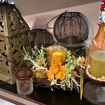 Mid Century Live Edge Cedar Vase with Lighted Lantern and Decor