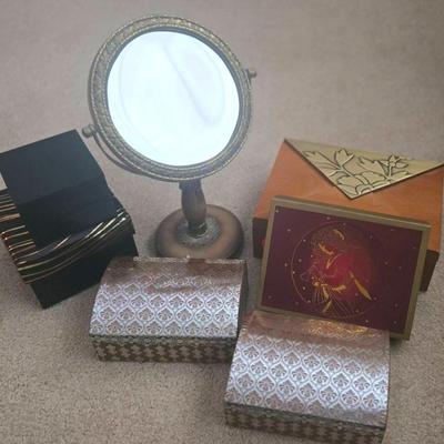 Decorative Storage Boxes with Vintage Vanity Mirror