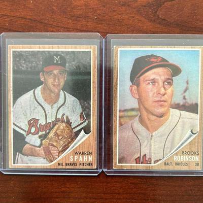 1962 Topps Baseball Cards. Warren Spahn and Brooks Robinson