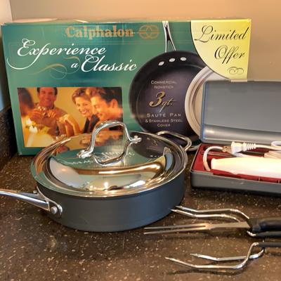 Calphalon Commercial Non-stick 3 Qt Pan, Hamilton Beach Electric Carving Knife with Stainless Prong