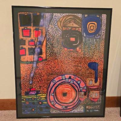 Abstract Art Print  "802 PROMENADE SENEGALAISE" By Friedensreich Hundertwasser In Black Metal Frame