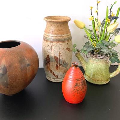 Studio Art Pottery with Paradox Jim Whalen Vase and Signed Pottery with Ceramic Decor Vase