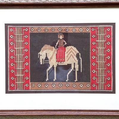 Vintage Runni Norway Framed Folk Art Fiber Mat 
