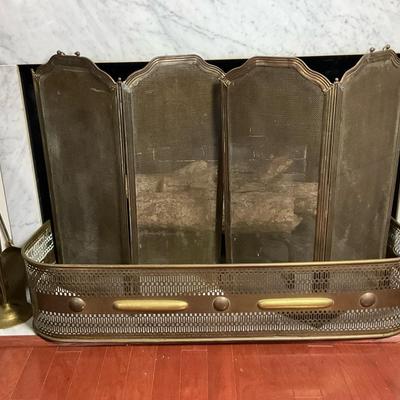 Vintage Brass Fireplace Screen And Tools