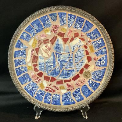 Mosaic On Silver Plate Platter