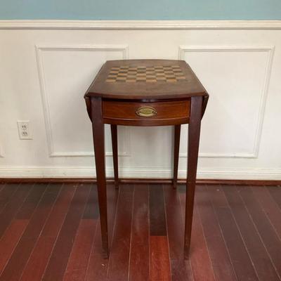 Wood Table With Chess Board Appliqué 