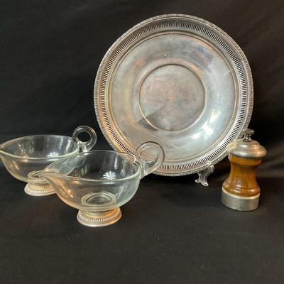 Sterling Silver Plater, Creamers And Peppermill
