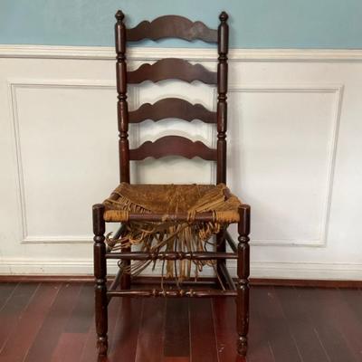 Vintage Ladderback Chair With Rush Seat