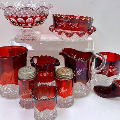 Vintage Ruby Red Cut Glass Assortment  