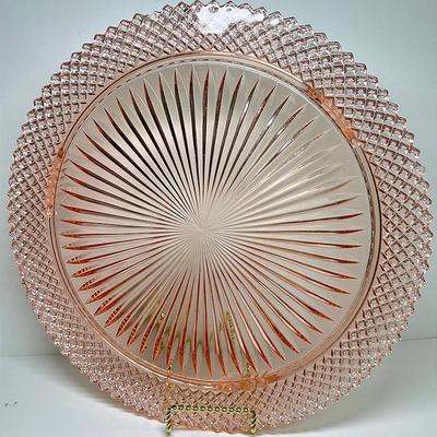 Pink Depression Glass Cake Plate 