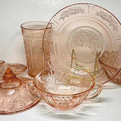 Pink Depression Glass Rose Pattern Assortment 