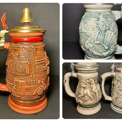 Four Avon Steins - Armed Forces, Firefighters, Columbus, Dogs 