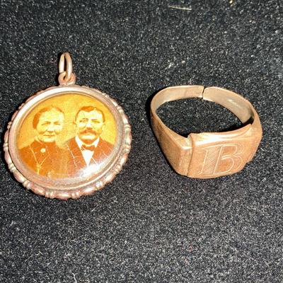 10k Gold Locket And Damaged ”B” Mens Ring Size 8