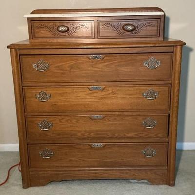 Oak Finish Faux Marble Top Dresser