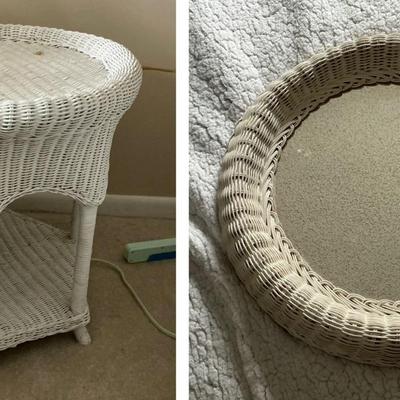 White Wicker Round Side Table & Wall Mirror