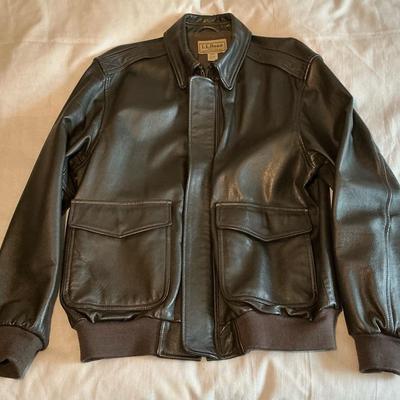 Vintage L L Bean Brown Goatskin Leather USA Made Bomber Jacket L