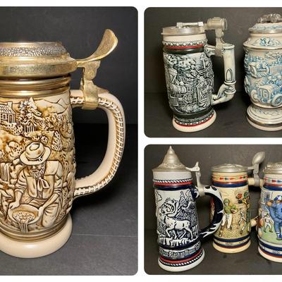 Six Avon Steins - Baseball, Gold Rush, Racing & More 