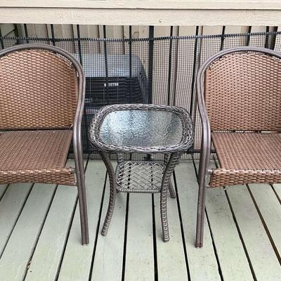 Two Hampton Bay Outdoor Chairs + Table 