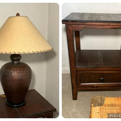 Copper Table Lamp & Dark Wood End Tabld