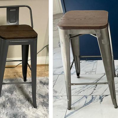 4 Metal & Faux Wood Bar Stools