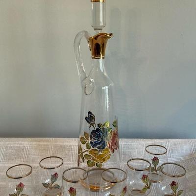 MCM Gold And Floral Decanter 