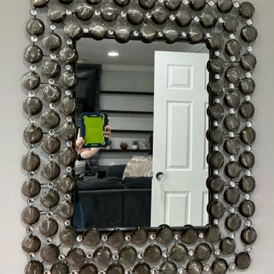 Metal Circle & Crystal Rectangle Mirror