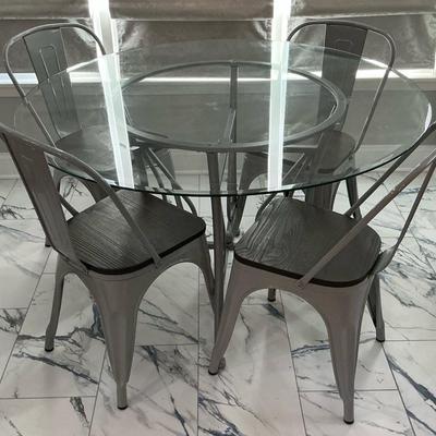 Modern Metal & Glass Kitchen Table + 4 Chairs