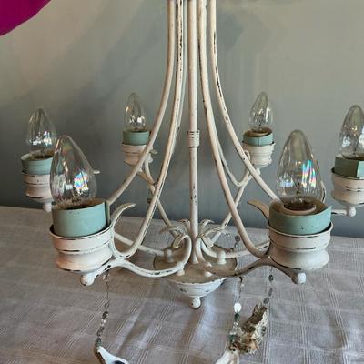 White Distressed Shabby Chic Chandelier With Shells 