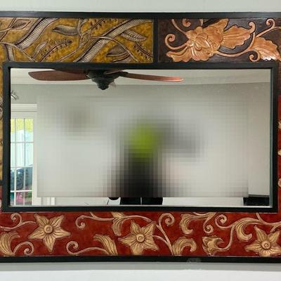 Floral Carved Wood Rectangle Wall Mirror