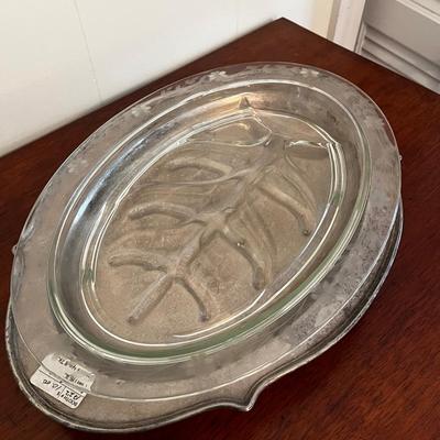 Gorgeous Pyrex Floral Cut Platter W/Silver Tray