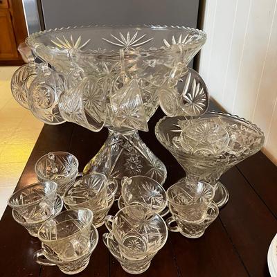 Gorgeous Glass Starburst Design Punch Bowl & Cups