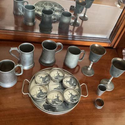 German Coaster Set, James Dickensons Cup, Vintage Glasses